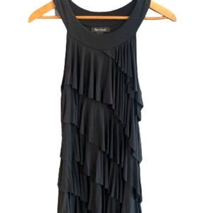 White House Black Market XS Black Dress Diagonal Tiered Ruffles Flapper WHBM